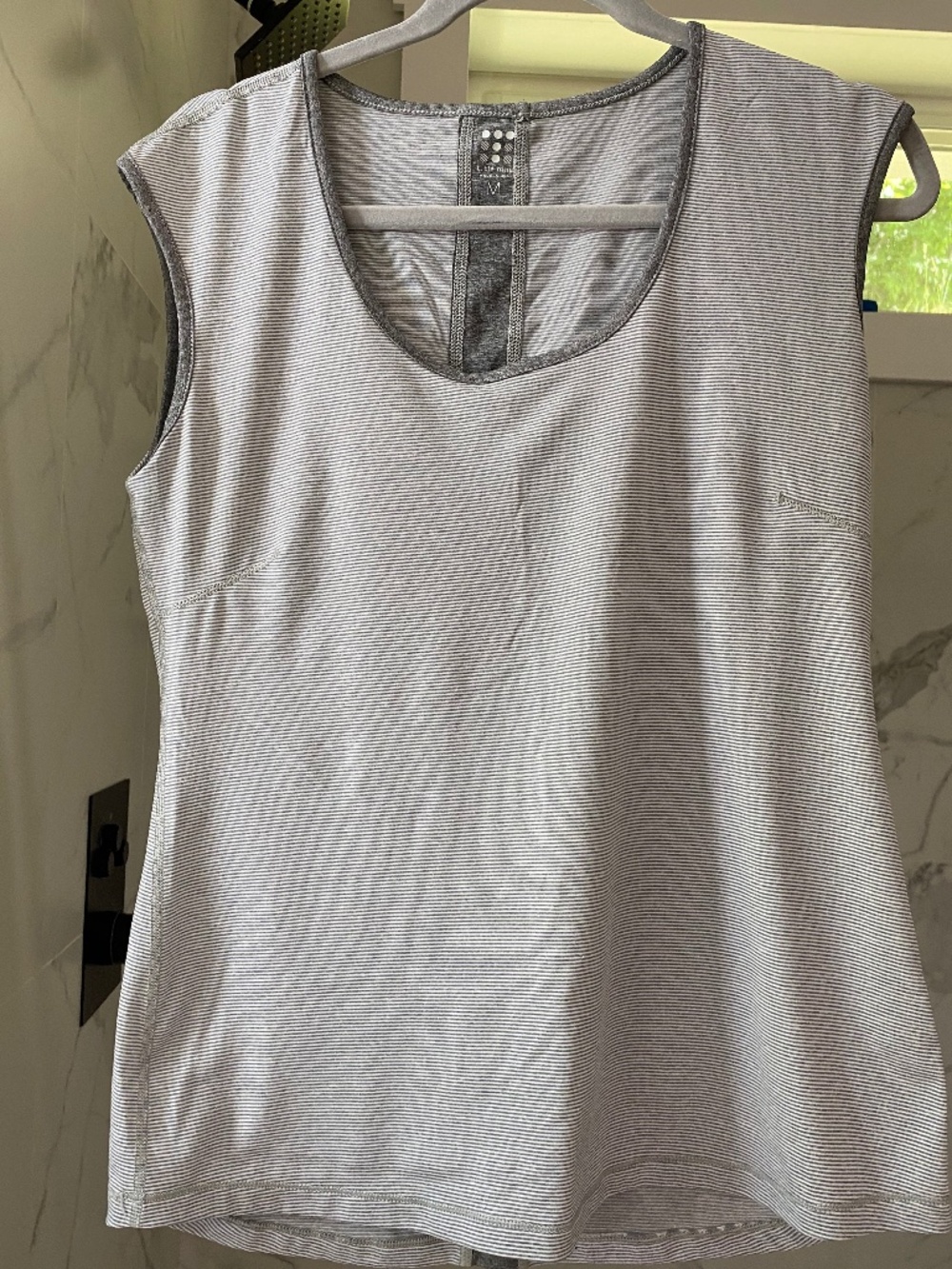 Title Nine Grey and white striped athletic tank top medium